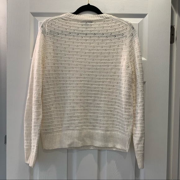 J. Crew Ivory Pointelle Knit Wool Blend Crew Neck Sweater- Medium - Picture 2 of 5